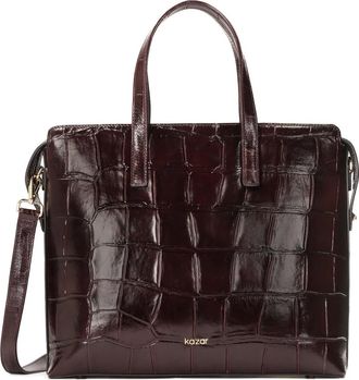 Kazar Tassen, Dames, Bruin, ONE Size, Leer, Donkerrode reliëflederen handtas met etuihouder