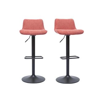 Miliboo Set De 2 Taburetes De Cocina Regulables Y Giratorios 360&ordm; De Tejido Efecto Aterciopelado Terracota Y Metal Negro Boost