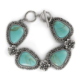 Jessica Simpson Turquoise Gemstone Flower Bracelet in Silver, Turquoise at Nordstrom
