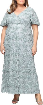 Alex Evenings Empire Waist Soutache Gown in Ice Sage at Nordstrom, Size 14W