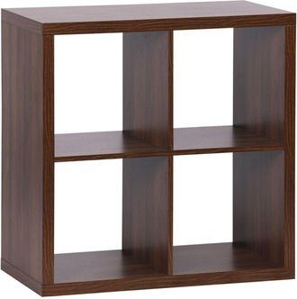 Sweeek Sweeek - 2-level cubic bookshelf with 4 compartments, Basiks, Walnut, 76x39x76 cm