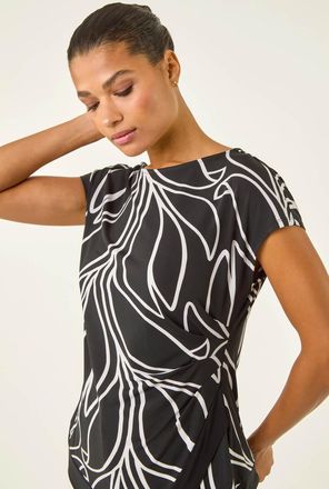 Roman Floral Print Asymmetric Stretch Top
