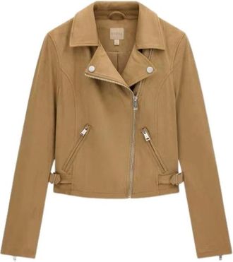 Guess Chiodo Jas - Dames - Leren en Su&egrave;de Jassen - Beige - M - Leer - Jassen