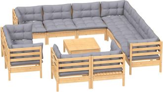vidaXL Juego De Muebles De Jard&iacute;n 12 Pzas Y Cojines Madera Maciza Pino Vidaxl