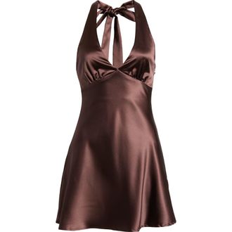 Princess Polly Pelagia Satin Halter Minidress in Brown at Nordstrom, Size 10