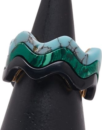 Fendi Gold Black Green Light Blue Band Ring (Pre-Owned)