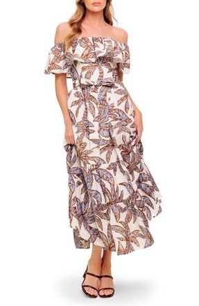 Flying Tomato Floral Off the Shoulder Midi Dress in Ivory/Lavender at Nordstrom Rack, Size Small