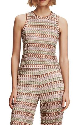 Veronica Beard Rhett Stripe Crochet Knit Tank in Deep Ochre Dove Multi at Nordstrom, Size X-Large