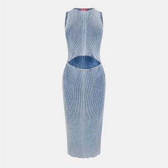 Diesel Womens M Taryn Crew Neck Midi Bodycon Dress in Faded Denim - Blue - Size 12 UK