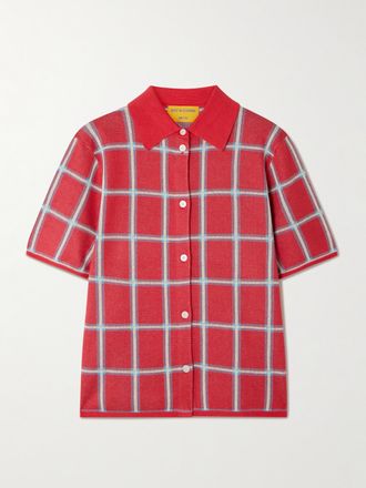 Guest In Residence Camicia In Misto Seta E Lino Jacquard A Quadri - Rosso