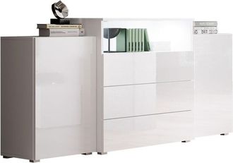 Mirjan24 C&oacute;moda Sarasota 127, Blanco + Blanco Brillante, Con Cajones Y Puertas, N&uacute;mero De Cajones: 0, 81x150x39cm, Led