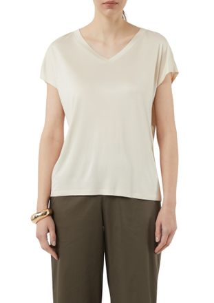 Comma T-Shirt COMMA, Damen, Gr. 34, beige (dune sand), Single Jersey, Obermaterial: 100% Viskose, unifarben, regular fit taillenbedeckt, V-Ausschnitt, Shirt
