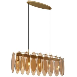 QAZQA Qazqa Art D&eacute;co L&aacute;mpara Colgante Art D&eacute;co Dorada Con Cristal &Aacute;mbar Ovalado De 5 Luces - Mochan Vidrio /acero Ovalada Adecuado Para Led Max. 5 X 10 Watt