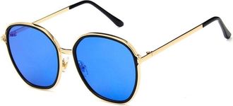 Generic Metal Round Large Frame Mens And Womens Sunglasses Outdoor Commuter Sports Vacation Sun Glasses(Blue)