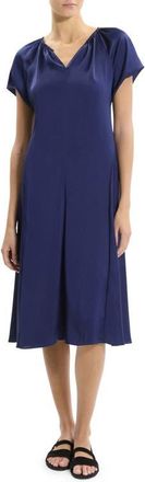 Theory Fit & Flare Satin Midi Dress in Sapphire Navy at Nordstrom, Size 14