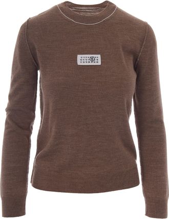 Maison Margiela Fitted Light Brown Knit Top With Contrasting Stitch Details