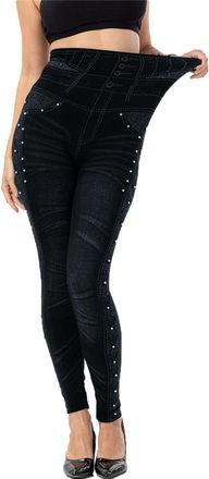 Generic Fleece Lined Leggings Women Denim High Waisted Thermal Leggings Stretchy Ladies Jeans Tummy Control Butt Lift Jeans Jeggings Skinny Fit Trousers Pants