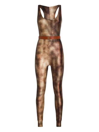 Elisabetta Franchi python-print belted jumpsuit - women - Polyamide/Spandex/Elastane - 42 - Brown