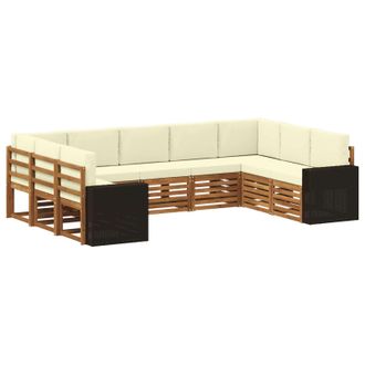 vidaXL Conjunto De Sof&aacute;s De Exterior 9 Uds. Natural Y Crema Poli&eacute;ster Vidaxl