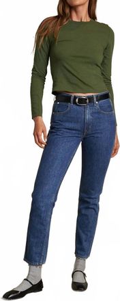 perfectwhitetee Jamie Recycled Cotton Long Sleeve Tee In Fern Green