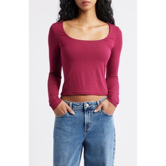BP. Long Sleeve Square Neck T-Shirt in Burgundy Beet at Nordstrom Rack, Size X-Large