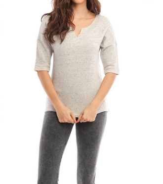 French Kyss Brooke Side Tie Pullover In Stone Multi