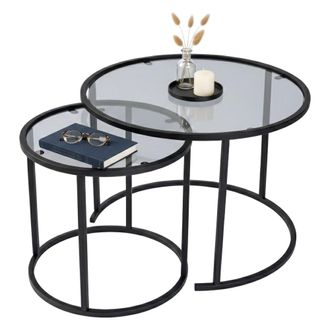 Dmora Dmora - Juego De 2 Mesas De Centro Xaden, Mesa De Centro Baja, Revistero Para Sof&aacute;, Estante De La Sala De Estar, 60x60 H43 Cm, Negro Y Gris