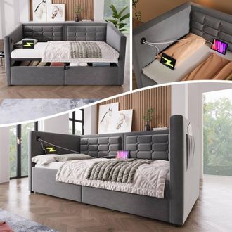 Matteo 3FT Single Sofa Bed with USB &Type-C Charging Station in Grey | Size: Double