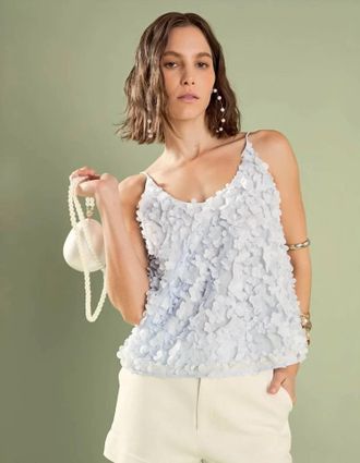 English Factory Flower Cami Top In Powder Blue