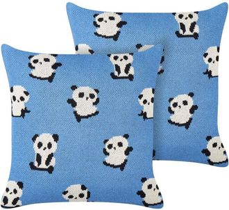 Beliani Beliani - Conjunto De 2 Cojines Decorativos Para Habitaci&oacute;n Infantil Dise&ntilde;o Pandas Funda Algod&oacute;n Azul Talokan