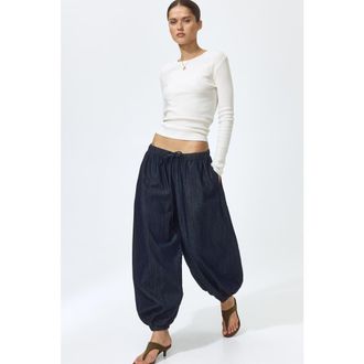 H&M Denim Balloon Trousers in Dark Denim Blue at Nordstrom, Size X-Small