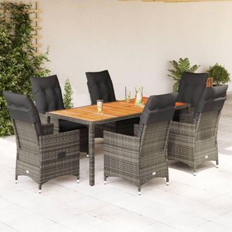 vidaXL Set Comedor Jard&iacute;n 7 Pzas Y Cojines Rat&aacute;n Sint&eacute;tico Gris Vidaxl