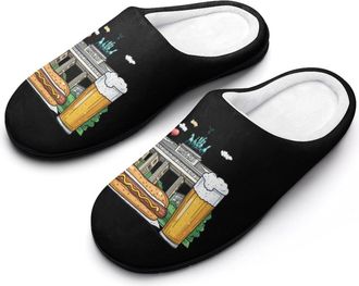 Generic German Flag Beer Glass Hot Dog Slippers Men Winter Warm Cotton Anti-Slip Indoor Slip-Ons House Shoes