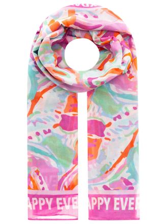 Zwillingsherz Schal ZWILLINGSHERZ Be Happy Everyday, Damen, pink, Web, Obermaterial: 100% Polyester, Modet&uuml;cher Schal, farbenfrohes grafisches Muster mit Schriftzug