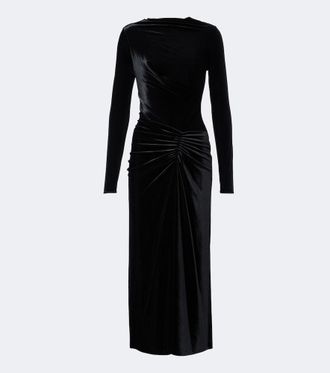 SIMKHAI Vestido midi Ferrera de terciopelo fruncido