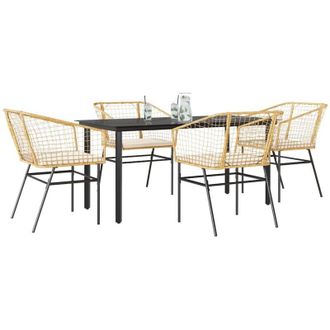 vidaXL Juego De Comedor Jard&iacute;n 5 Piezas Cojines Rat&aacute;n Sint&eacute;tico Marr&oacute;n Vidaxl