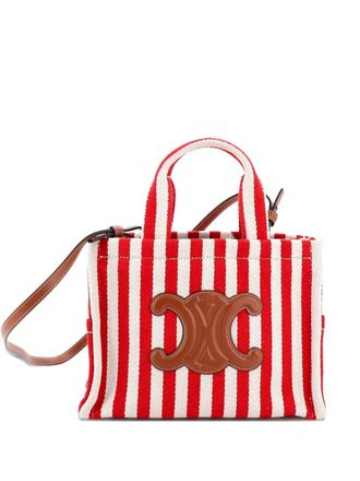 Celine Cabas Thais Triomphe Striped Canvas Small tote bag - Rood