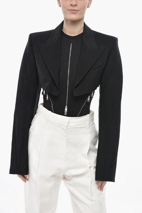 MUGLER Blazer Crop in Twill con Spalline Imbottite Mugler