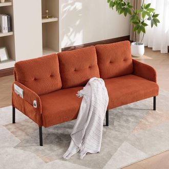Direct Wicker Oversized Loveseat, Double-Seater Corduroy Couch with Side Pockets in Orange | Size: 1 Pack