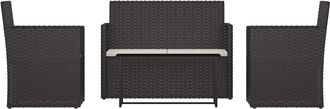 vidaXL Muebles De Jard&iacute;n Con Cojines 4 Piezas Rat&aacute;n Sint&eacute;tico Negro Vidaxl