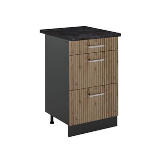 Vicco Mueble Bajo De Cocina R-line, Roble Artesanal/antracita, 50 Cm Encimera Antracita, Vicco