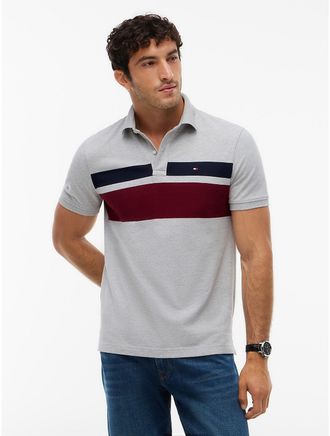 Tommy Hilfiger Mens Regular Fit Block Stripe Polo - Grey Heather - XXXL