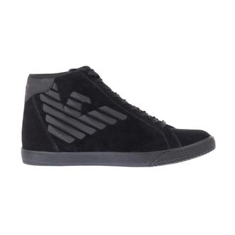 Emporio Armani Sneakers, male, Black, Size: 6 US Cow Suede Hologram PU Sneakers