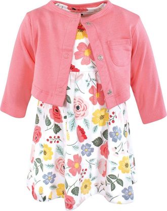 Hudson Baby Two-Piece Cotton Dress and Knit Cardigan Set in Modern Botanical at Nordstrom, Size 18-24M