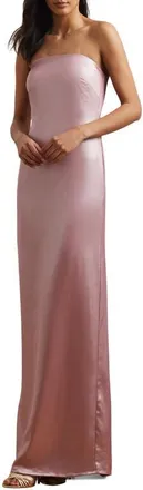 Lauren Ralph Lauren Foil Strapless Charmeuse Gown in Rose Mauve W/Silver Foil at Nordstrom, Size 16