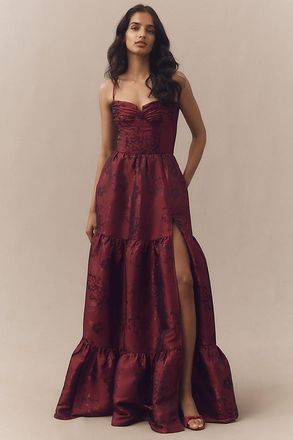 V. Chapman Lucetta Corset Tiered Brocade Maxi Dress