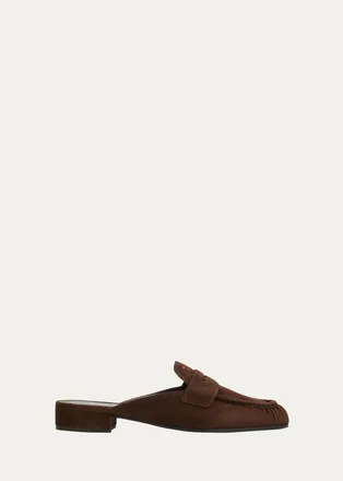 Prada 5mm Suede Penny Loafer Mules