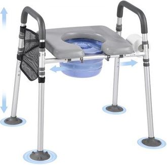 OEM Silla Con Inodoro Port&aacute;til 4 En 1, Carga De Peso 226 Kg, Con Asiento Y Reposabrazos Acolchados, Cubo Desmontable De 5 L, Altura Y Ancho Ajustables, Pa