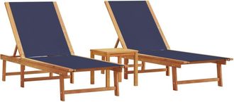 vidaXL Vidaxl - Lettini Prendisole 2 Pz Con Tavolo Blu Legno Acacia E Textilene
