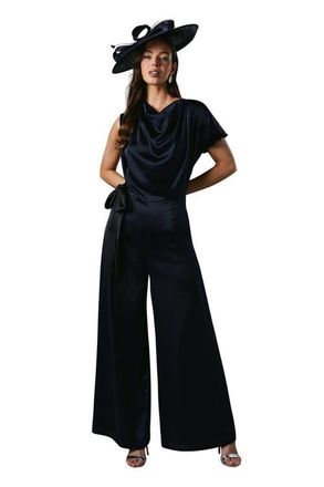 Coast Tie Side Satin Drape Wide Leg Jumpsuit in Navy at Nordstrom, Size 14